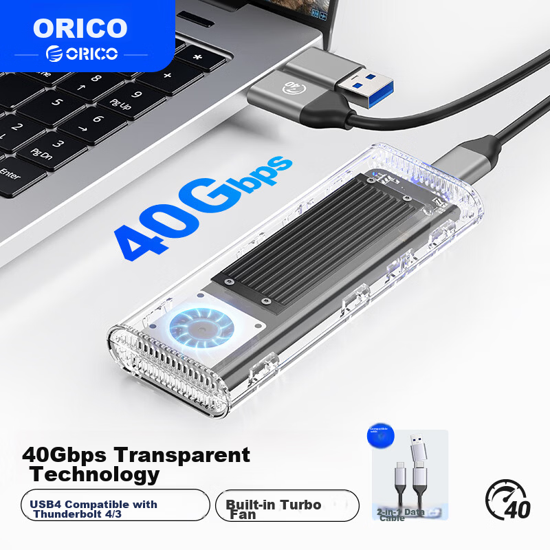 ORICO M.2 NVMe SSD Enclosure 20Gbps Type-C Interface Portable Hard Drive Case with Built-in Cooling Fan for Tablet Laptop Silver TCM2-G20