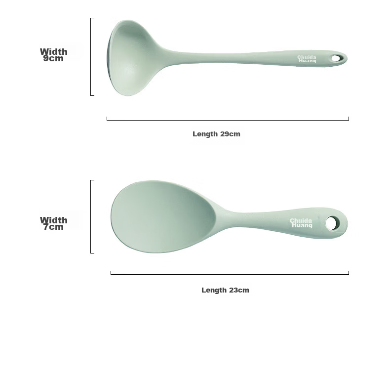 COOKER KING Silicone Spatula, Soup Ladle, Strainer Spoon, Rice Spoon Set for Non-Stick Pan, Wok, Frying Pan, And Flat Bottom Pan (Set of Four), Pine Green Color 9
