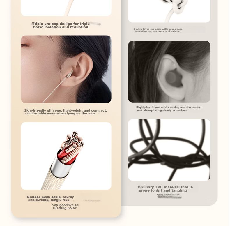 IKF Sleep Wired In-Ear Sleep Headphones Side Sleep Noise Cancelling Soft Earphones with Mic 3.5mm for Apple Android Yunyan White 13