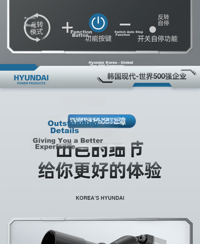 HYUNDAI Korean Modern Lithium Battery Brushless Electric Wrench Rechargeable Impact Wrench Socket Set for Auto Repair 20