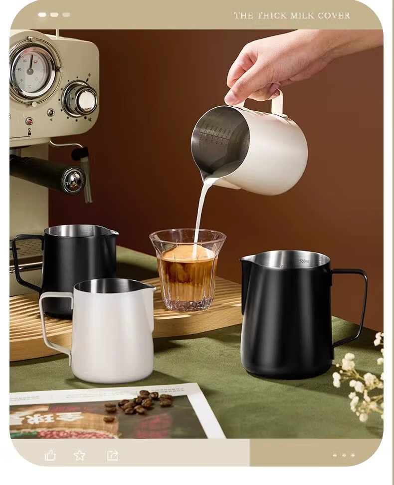 TEOTM 304 Stainless Steel Spout Latte Art Pitcher Coffee Frothing Jug Milk Frothing Cup White 350ml 11