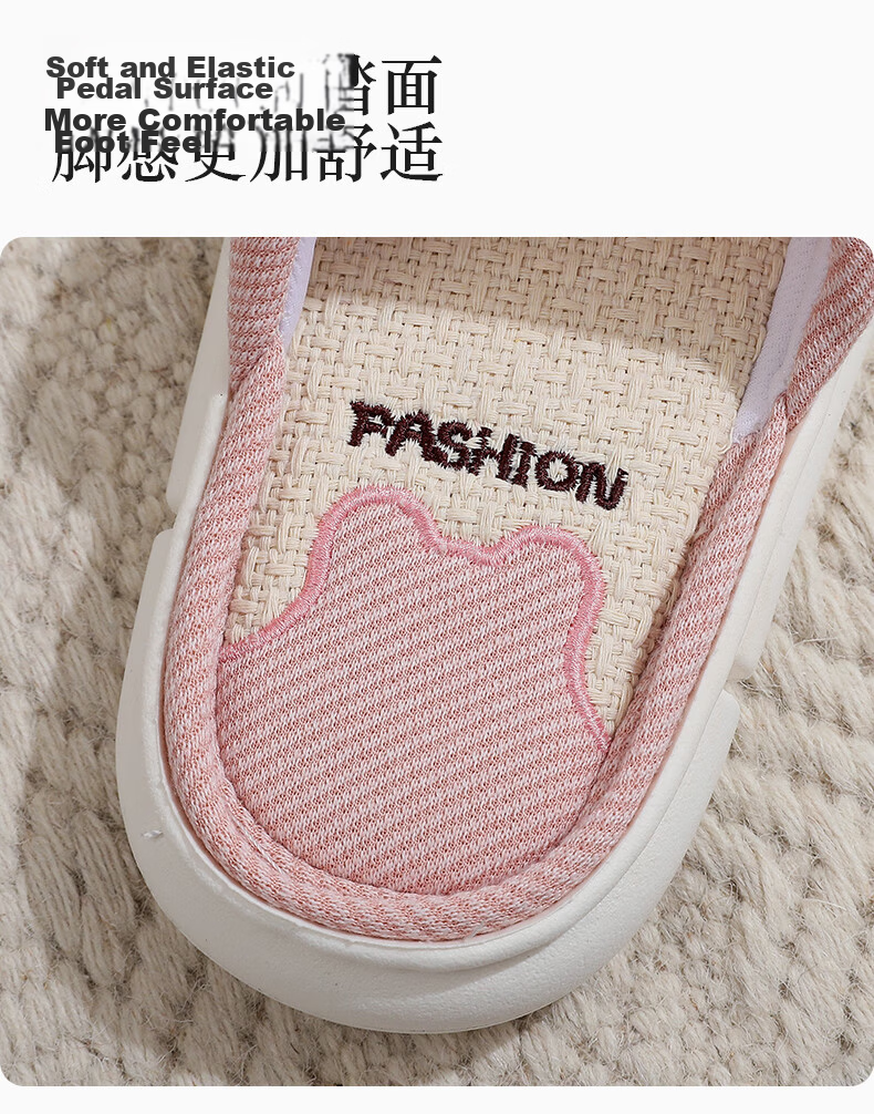 GUOLUOFEI Linen Slippers Unisex Four Seasons Couple Indoor Non-slip Cotton Linen Floor Sandals Dark Gray Size 36-37 4
