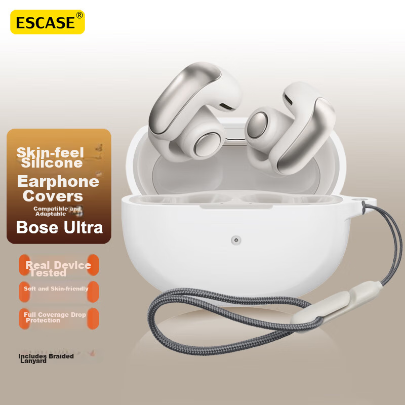 ESCASE Ultra Protective Case for BOSE Bluetooth Earphones Silicone Storage Box Liquid Silicone Soft Shell Full Coverage Drop-Proof Ultra-Thin Case Pure White + Lanyard