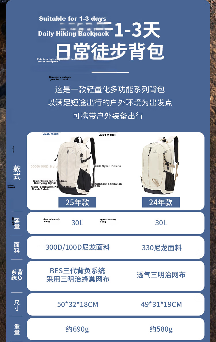 TOREAD Hiking Backpack Outdoor Travel 30L Lightweight Unisex Commuter School Bag Milk Tea Color 2