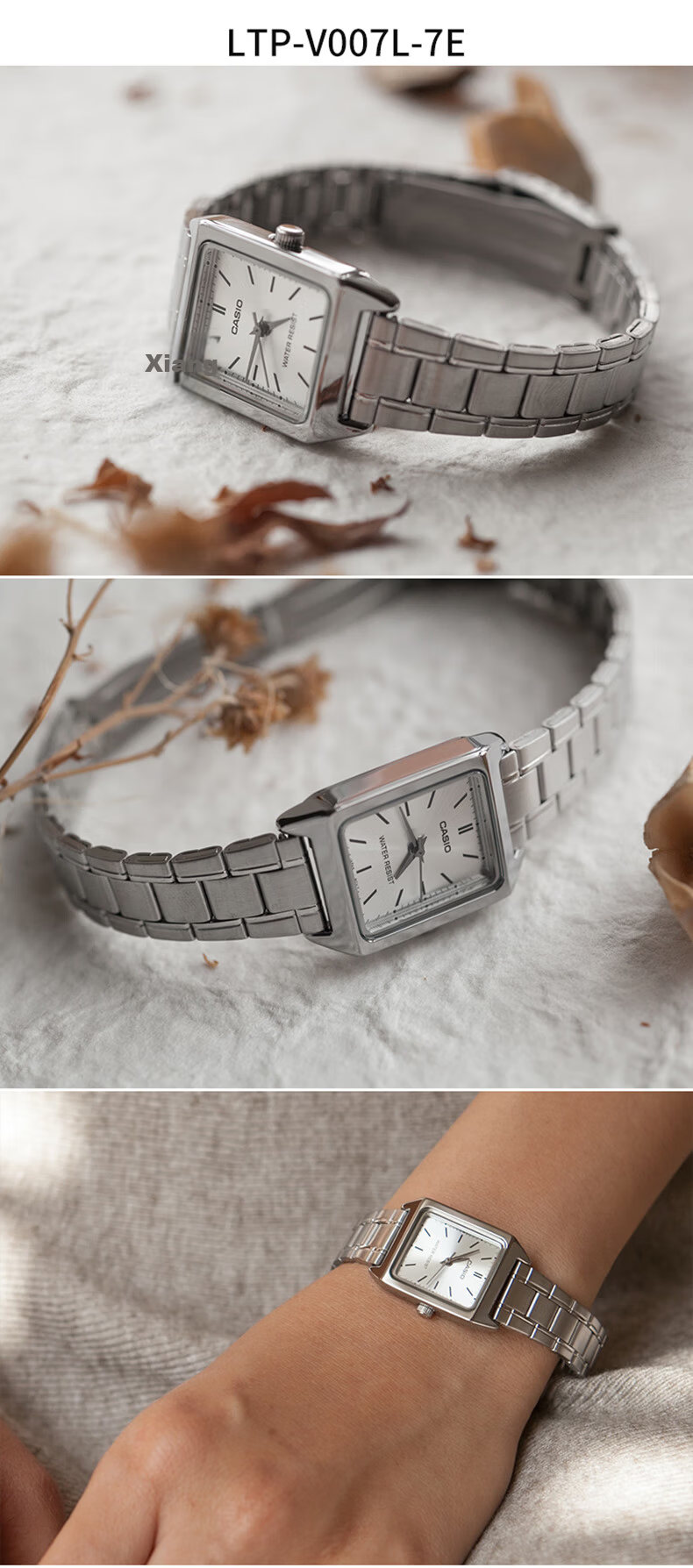CASIO Women's Small Square Vintage Quartz Watch for Students LTP-V007L-7B1 21