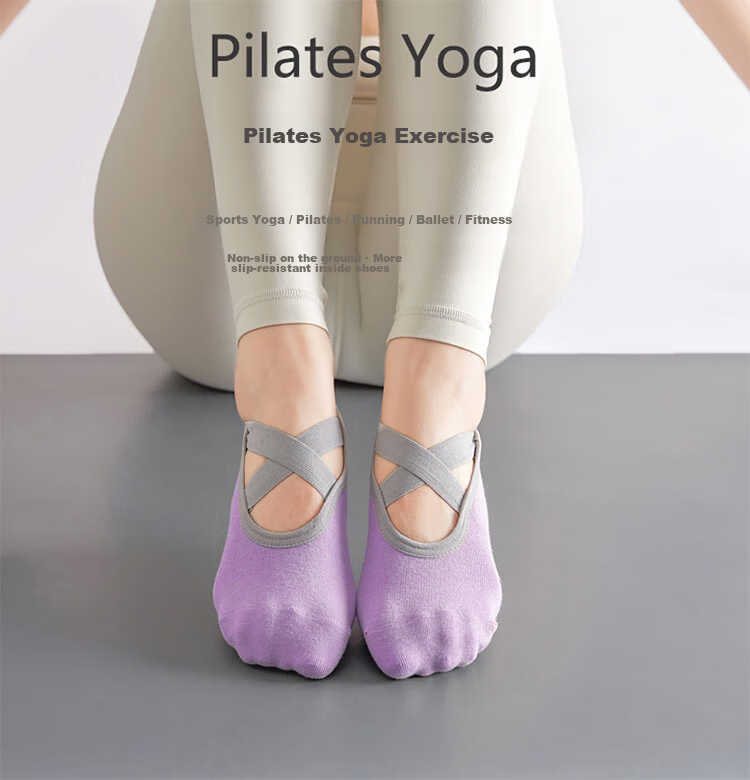 Duweike Yoga Socks Pilates Women's Spring Summer No-Show Anti-Slip Professional Sports Fitness Floor Socks Milk White + Gray 2 Pairs Set 2