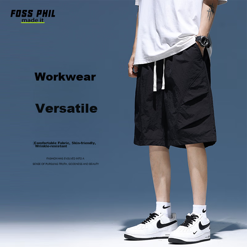 Foss Phil Men's Summer Cargo Casual Ice Silk Loose Sports Shorts 9906 Black M
