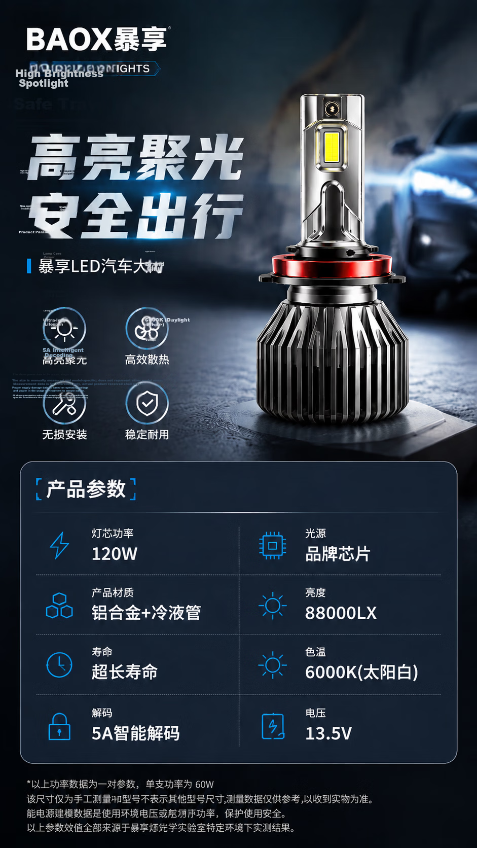 Baoxiang Car LED Headlights Bulb Laser Headlight Non-Destructive Installation Ultra-Bright Car Lights High Beam Low Beam/9005 12
