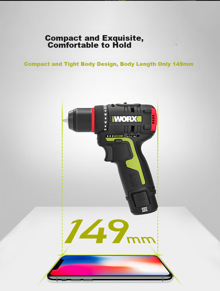 WORX 12V Brushless Impact Drill Home WU131X.1 (Single Battery), Pistol Drill, Lithium Battery Handheld Drill for Wall Drilling 9