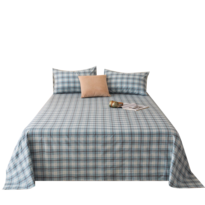 KING SHORE 7A Antibacterial Bed Sheet Single Piece Double Single Student Dormitory Home Four Seasons Bed Cover Blue Plaid 230cm x 250cm