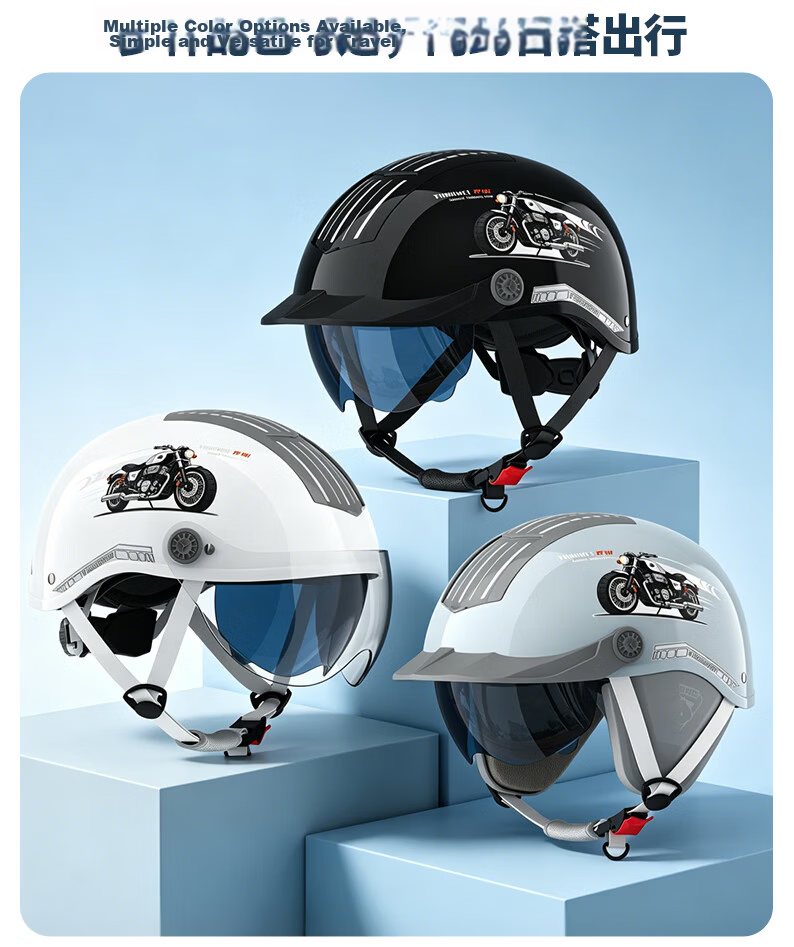 Yundianwei Electric Vehicle Helmet 3C Certified Unisex Four-Season Electric Scooter Safety Helmet Summer Breathable Large Sunroof Motorcycle Half Helmet [Dual Lens Bluetooth Tail Light Version] Glow W 23