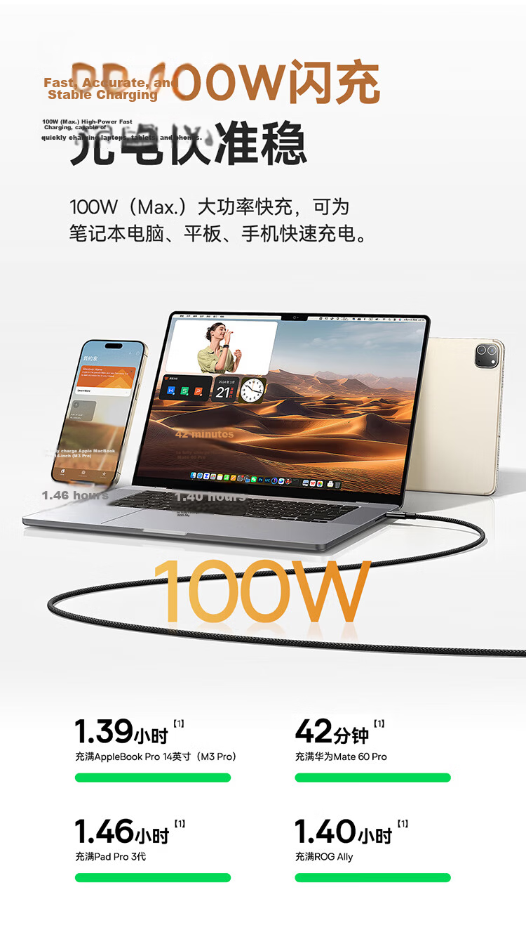 Baseus Apple 15/16/17 Magnetic Type-C Data Cable Dual C 100W Fast Charging Car Mount Cable for iPhone 17/16/15 Huawei Xiaomi Phones iPad 11