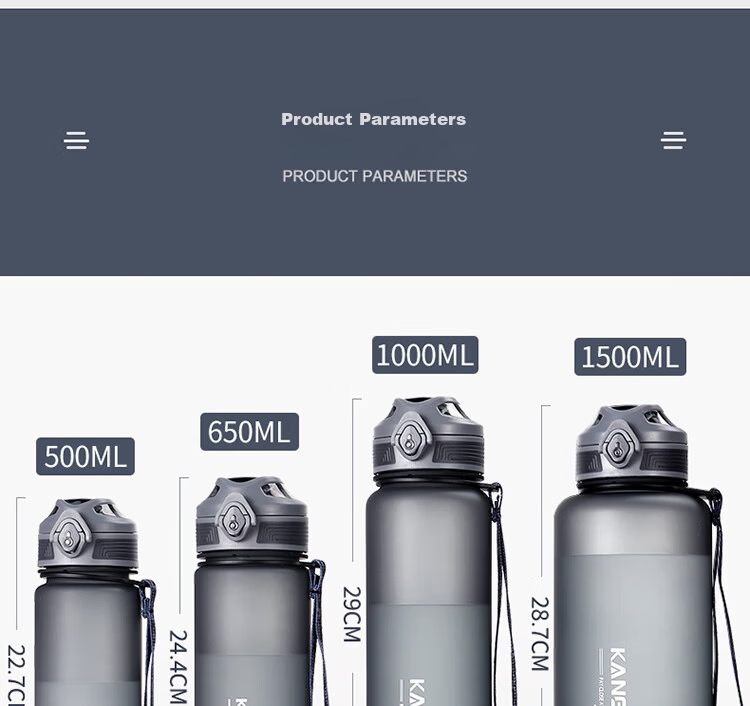 KANGZYUAN Tritan Water Bottle 1000ML Sports Cup for Men And Women, Portable Fitness Water Bottle, Direct Drinking Plastic Cup 9082 Black 14