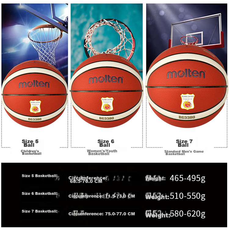 Molten No. 7 Basketball B7G3360-YT, Moisture-Absorbing PU, International Basketball Federation (FIBA), China Youth Training Team, Men's Standard BG3360 3