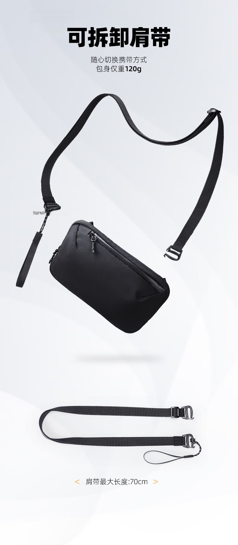 MARK RYDEN Men's Crossbody Bag Portable Small Commuter Travel Shoulder Bag Detachable Compact Storage MR262 Classic Black 3