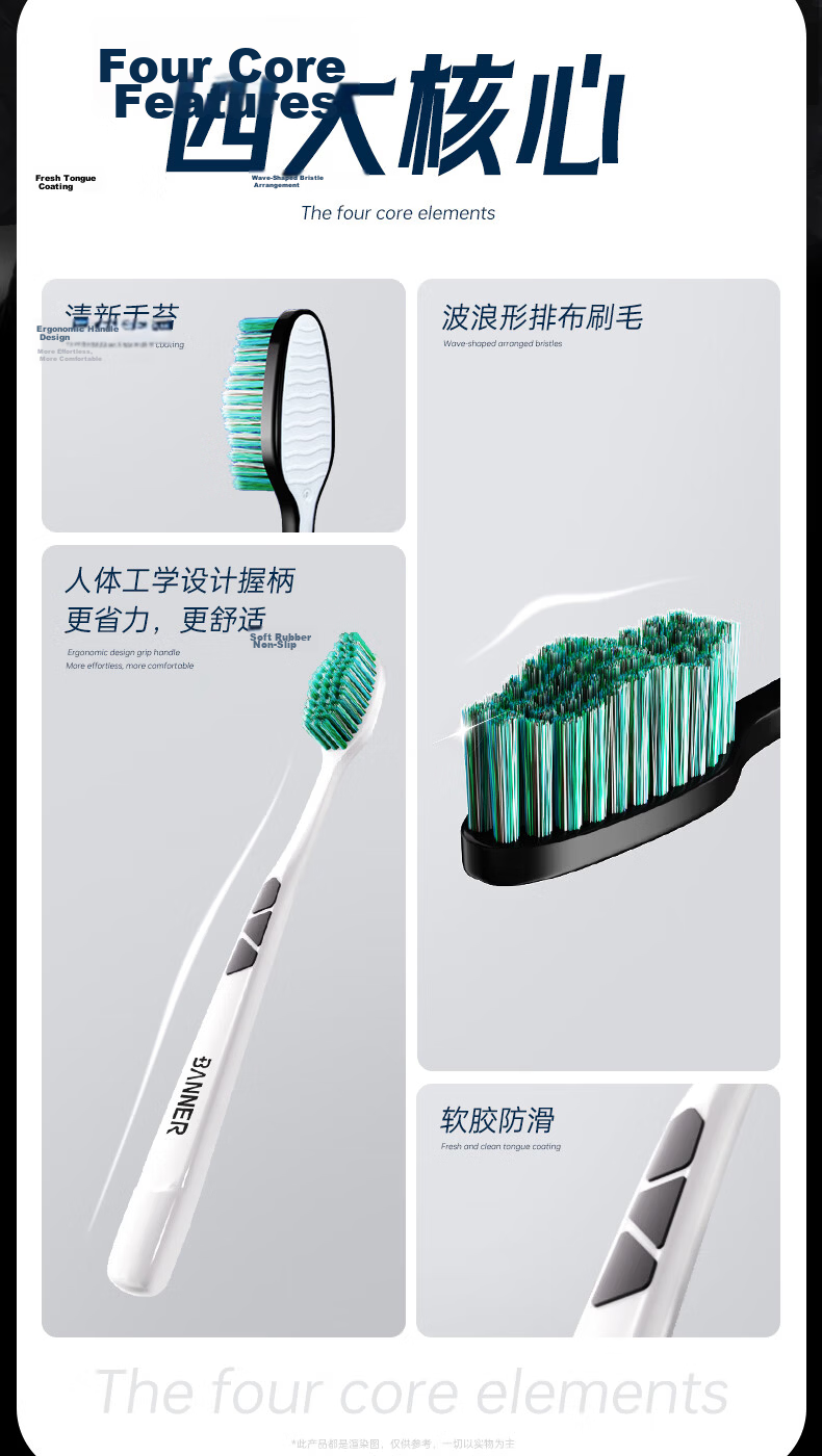 BANNER Thin Soft Bristle Small Head Gum Care Toothbrush Sakura Deep Clean Sensitive Relief Bleeding Reduction - 4 Pack 2