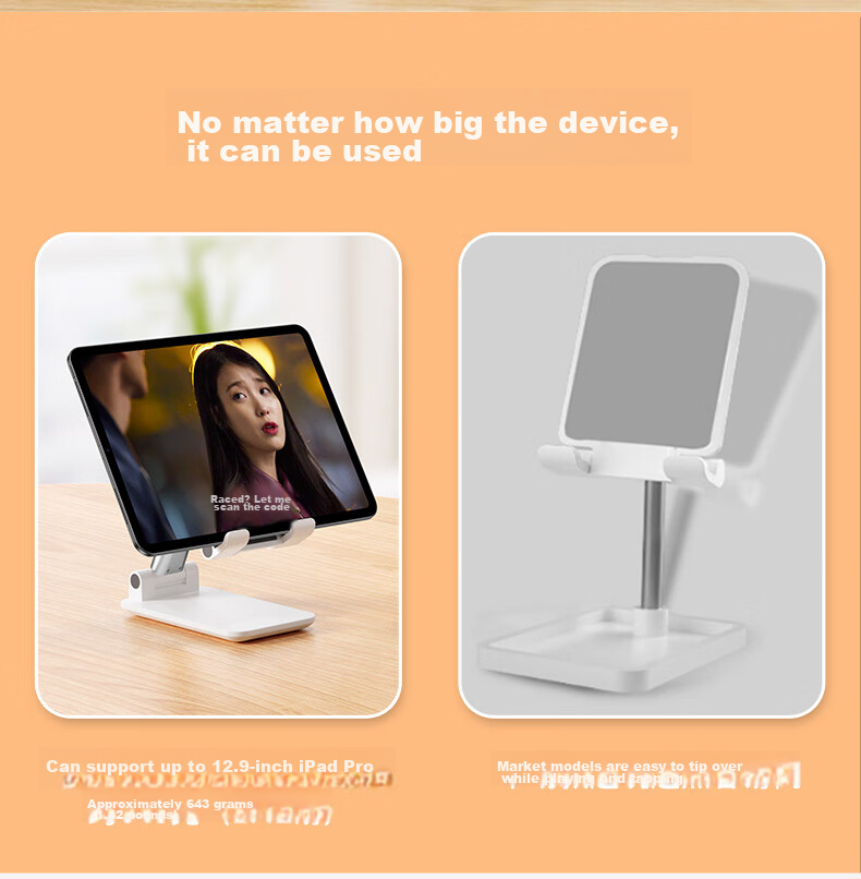 LINGCHEN Phone Stand, Desktop Live Streaming Portable Foldable Adjustable IPad Tablet Lazy Stand, Bedside Internet Celebrity TikTok Binge-Watching Video Online Class Stand, White 5