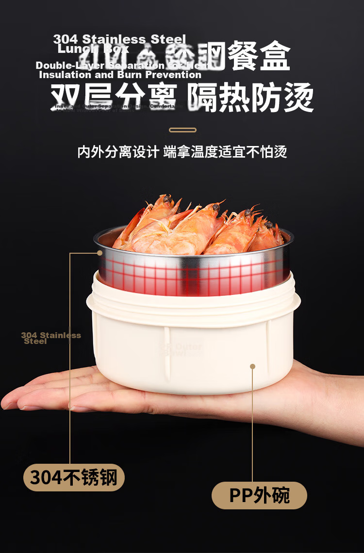 Golden Key 304 Stainless Steel Insulated Classic 2L Vacuum Three-Compartment Lunch Box Thermal Food Container GK-JBD2000T 5
