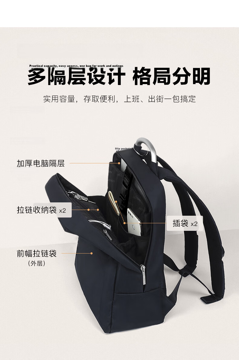 LEXON Lightweight Water-Resistant Backpack 14-inch Laptop Bag Men's Business Travel Commuter Small Backpack Gift 7
