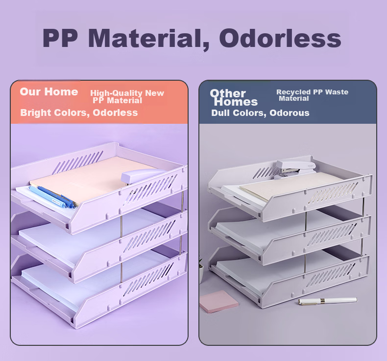 SIMAA Morandi Three-Tier Hollow Storage File Organizer, File Rack with Three Layers/file Tray/file Holder, Office Supplies, Lavender Purple 6357 5