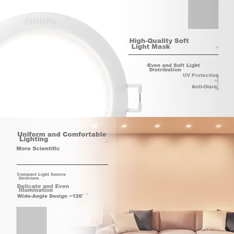 PHILIPS LED Recessed Silver Downlight, Ultra-thin Ceiling Corridor Three-color Hole Light, 3.5W Warm White, 70-80mm Cutout 4