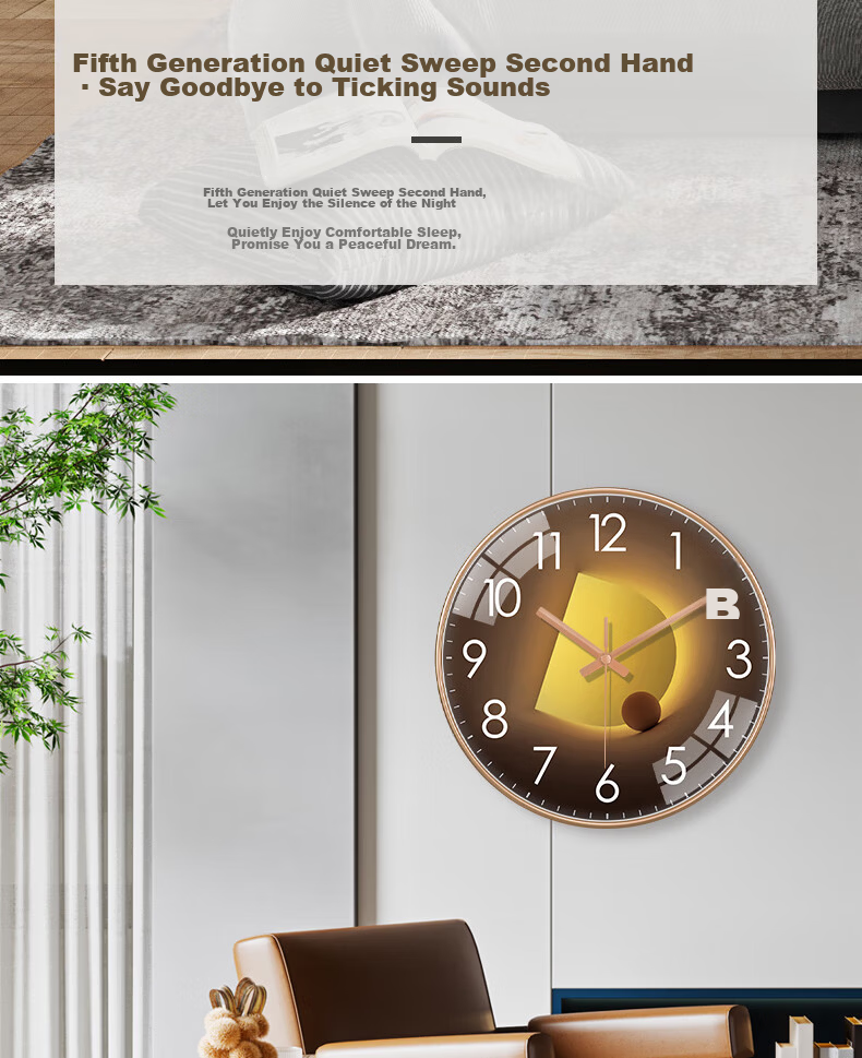 Pengchuang Radio-Controlled Clock with Automatic Time Synchronization, Modern Light And Shadow Art Living Room Wall Clock, Home Quartz Simple Luxury Wall Clock 7