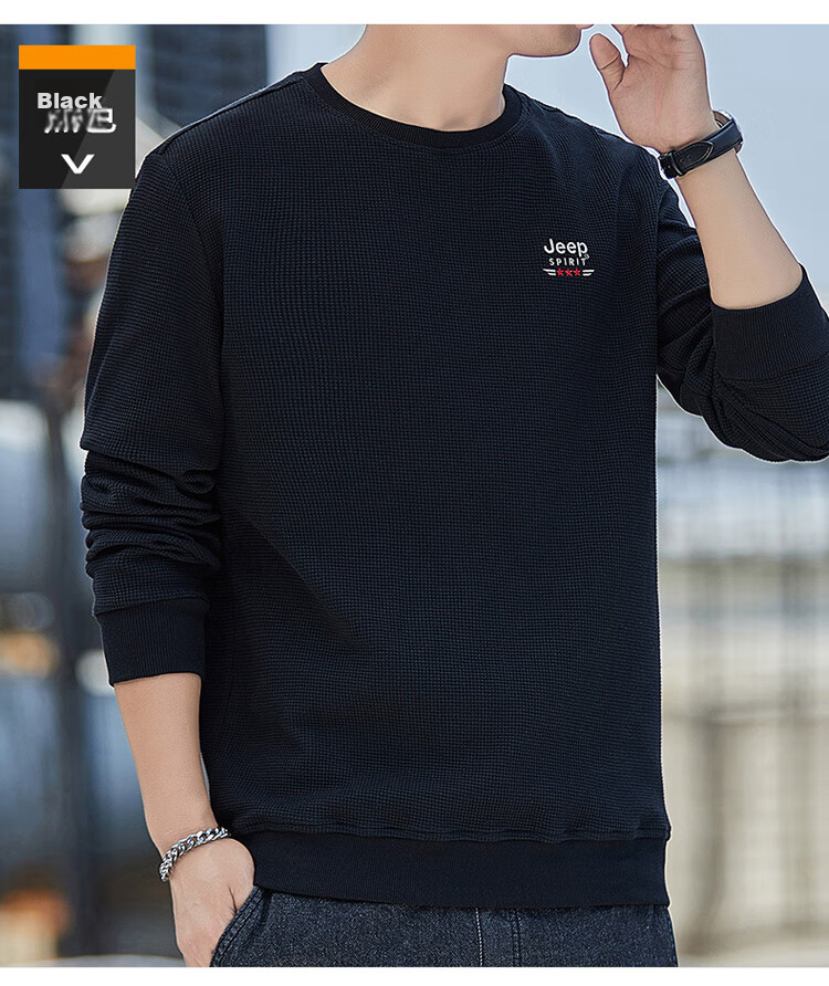 JEEP SPIRIT Men's Autumn Crew Neck Long Sleeve T-Shirt Loose Waffle Knit Base Shirt Gray M 13