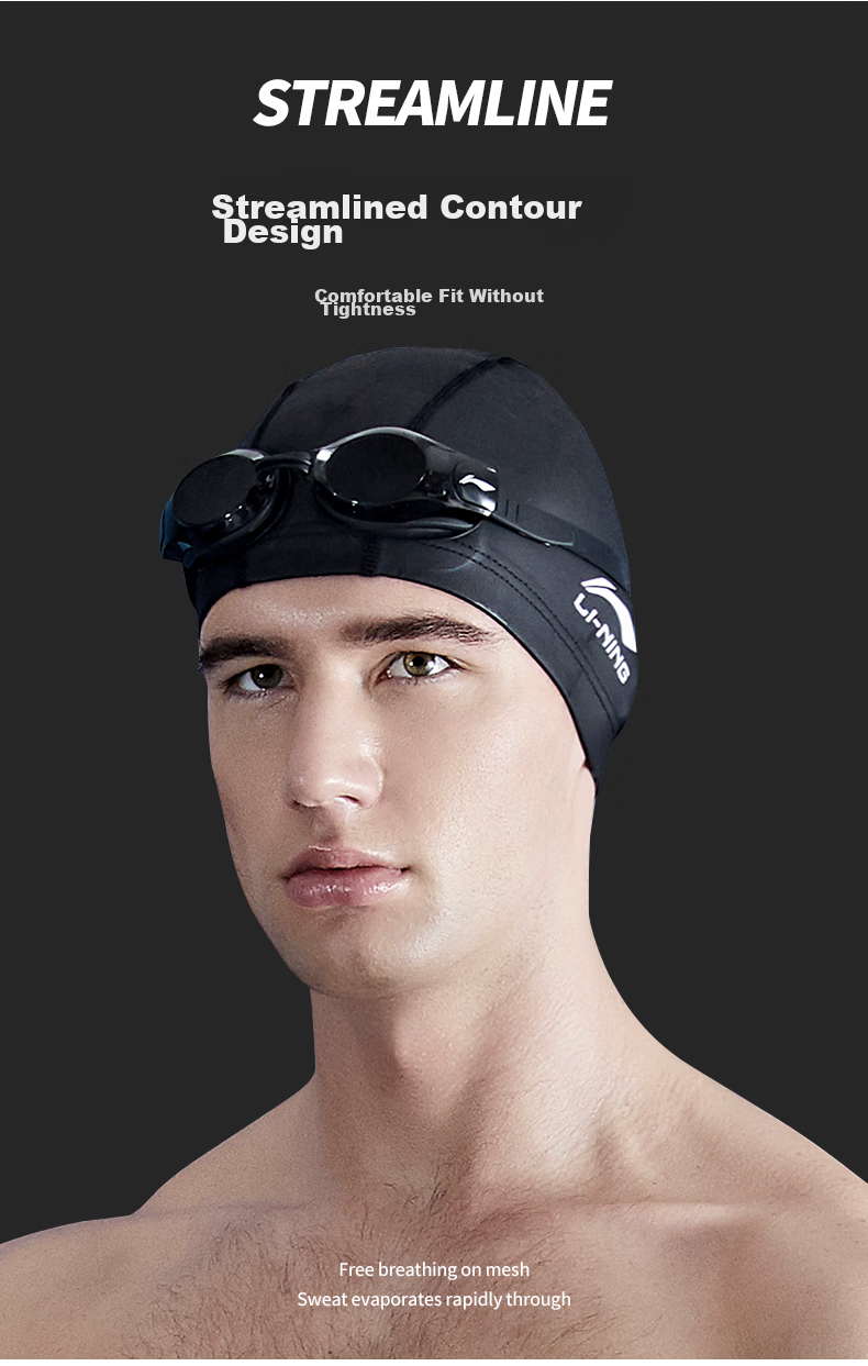 Li-Ning Swim Trunks, Goggles, Swim Cap, Swim Bag Set, Fashionable Men's Swimwear, Swimming Equipment 333, Black XL Myopia Style, 200 Degrees 16