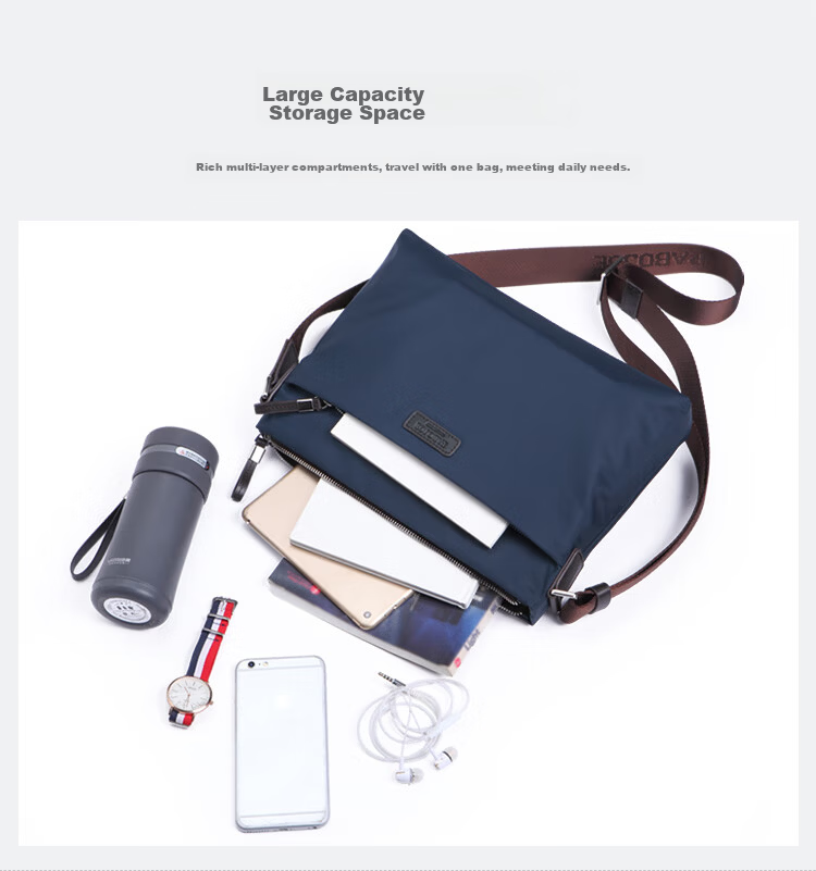 Pabojoe Men's Waterproof Canvas Shoulder Crossbody Bag with Top Layer Cowhide Leather Fashionable Versatile Messenger Bag 5