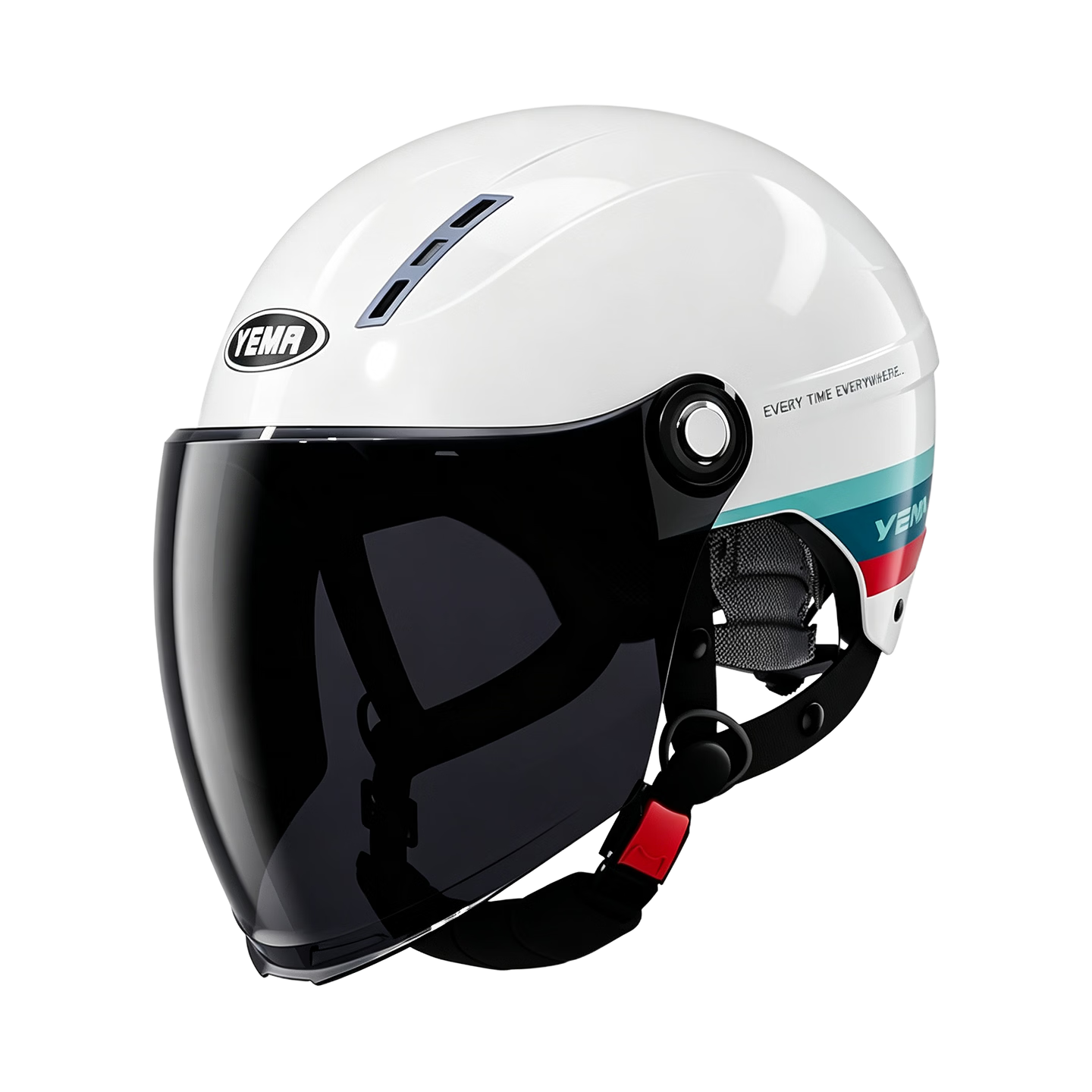 YEMA 3C Certified 359S Electric Motorcycle Helmet for Men And Women, Summer Sun Protection Half Helmet, All-Season Universal Safety Helmet, New National Standard, White Flower + Long Tea
