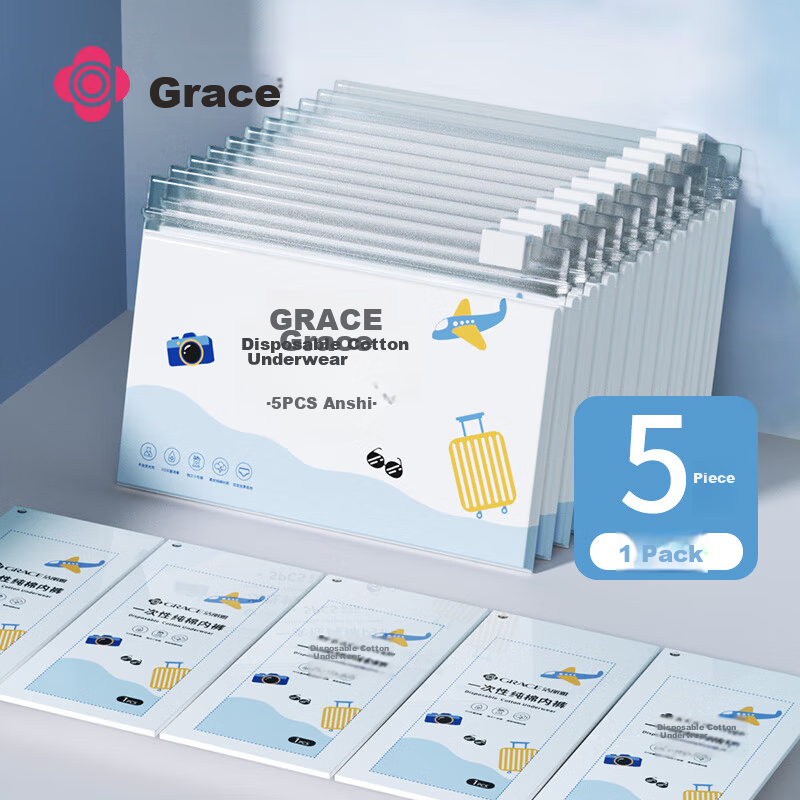 Grace Disposable Cotton Travel Sanitary Panties for Women Maternity Unwashed Shorts Portable Independent 5-Pack-2XL