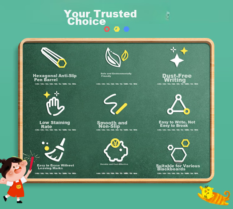 Jinzhi [Lowest Price Online] 100 Colored Dustless Chalk Sticks Hexagonal Rod Teacher Special Children's Home Blackboard Kindergarten Doodle Teaching Back-to-School Essential 2