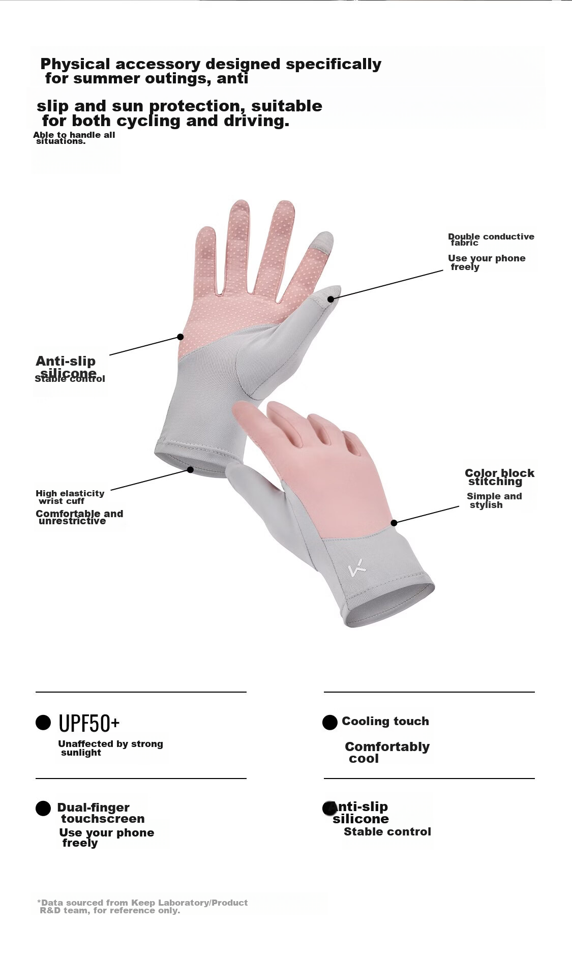 Keep Flexible Touchscreen Ice Silk Ultra-Thin Double Protection Cycling Gloves for Women Car Driving Cooling Sun Protection Non-Slip Early Cherry Pink 2