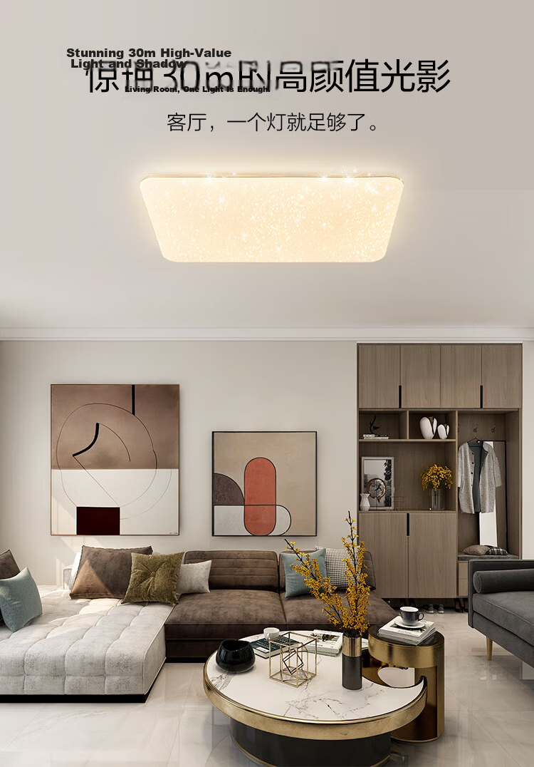 NVC LED Ceiling Light Gold Edge Starry Sky Full Spectrum Three-Color 48W for Bedroom and Dining Room 7