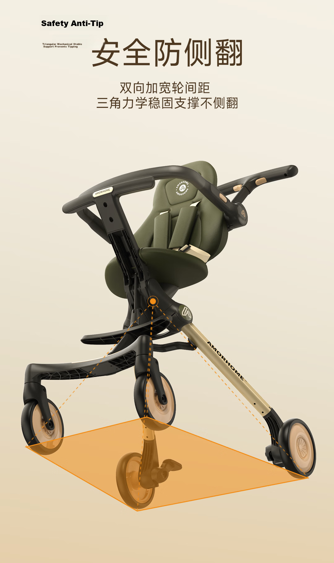 AMORHOME Baby Stroller with Seat, Lightweight Foldable Pushchair AB01Pro Oatmeal Color All-Inclusive Model 13
