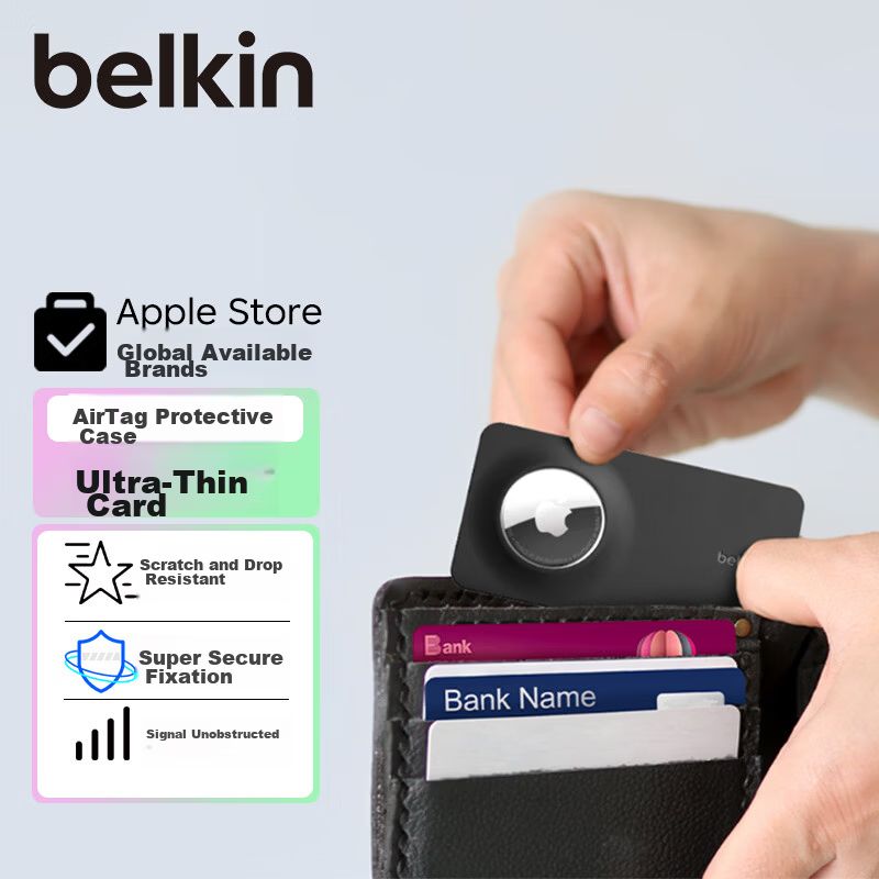 BELKIN AirTag/AirTag2 Keychain Backpack Clip Apple AirTag Protective Holder Tracker Buckle Silicone Dirt-Resistant Shockproof Case MSC019 Black