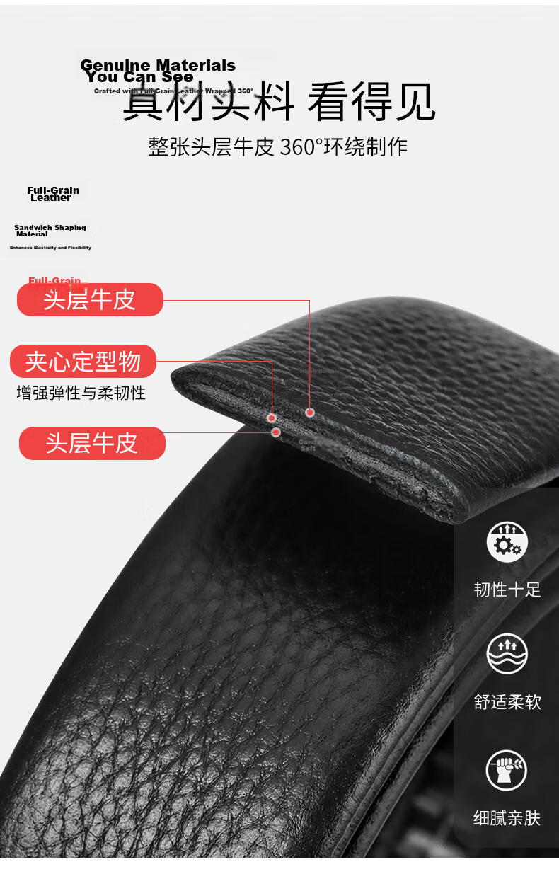 JEEP SPIRIT Men's Genuine Leather Automatic Buckle Belt First Layer Cowhide Business Casual Waistband Gift for Husband Boyfriend Qixi Festival 14