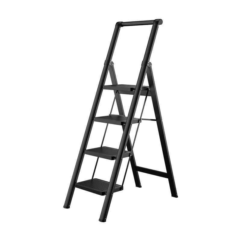 Kentai Folding Ladder, Household A-Frame Ladder, Extendable Stairs, Thickened Carbon Steel, Widened Treads, Engineering Iron Ladder F4-H4