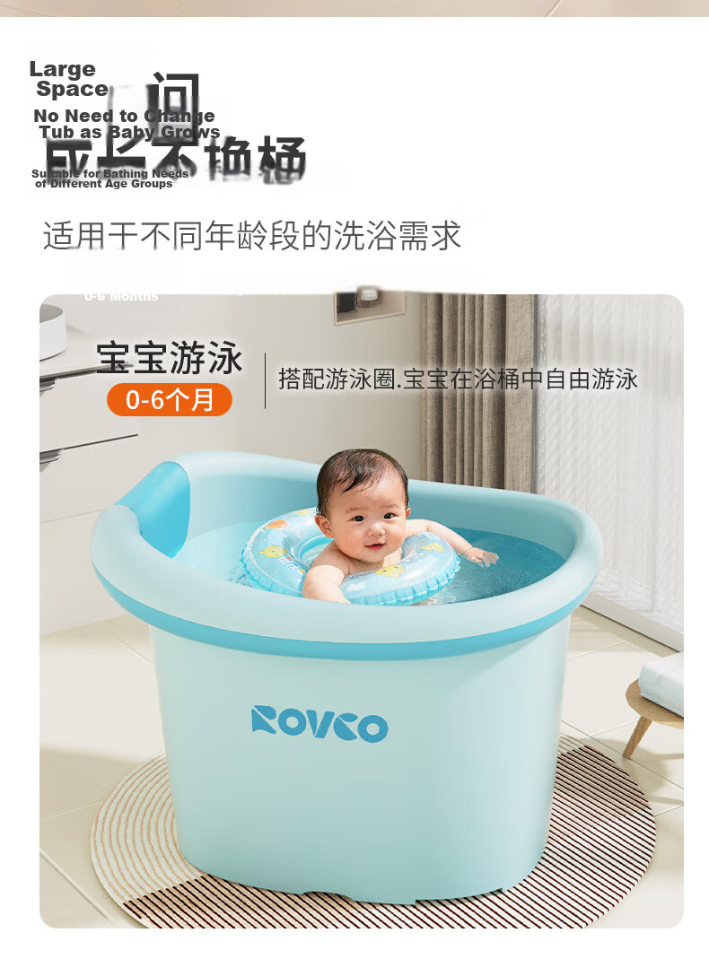 Rikang Bathtub, Children's Bathing Tub, Baby Swimming Tub, Home Bathtub with Free Bath Stool, Blue X1002-1 10