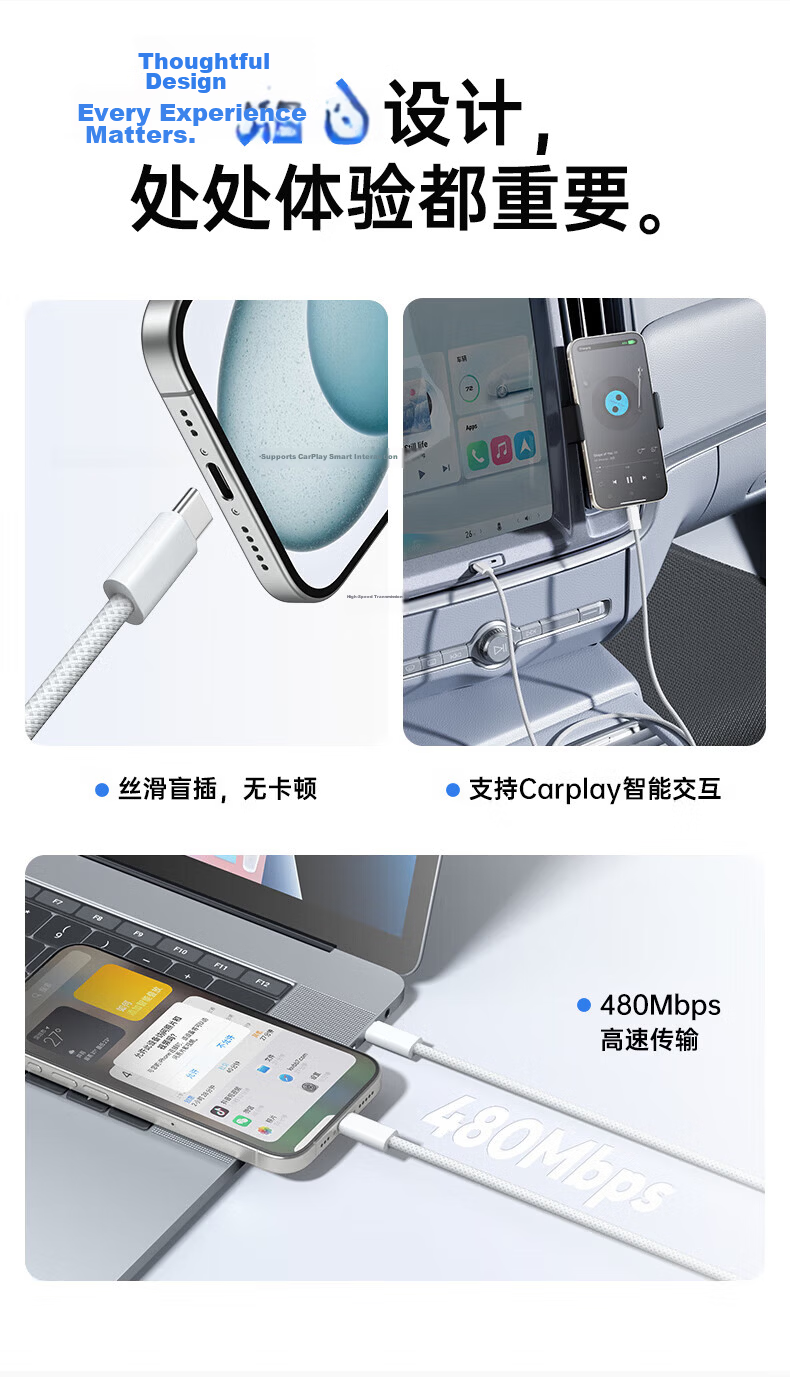 Kewo Apple 15/16/17 Charging Cable Type-C Data Cable Dual USB-C 100W/40W/30W Fast Charger Compatible with iPhone 16 Pro Max/iPad/Huawei 14