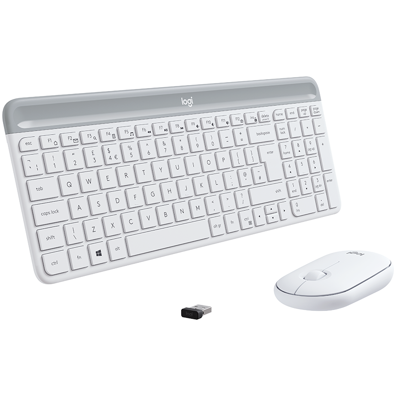Logitech Fashion Series MK470 Wireless Keyboard And Mouse Combo, Ultra-Thin, Full-Size, Peony White, with 2.4G Wireless Receiver