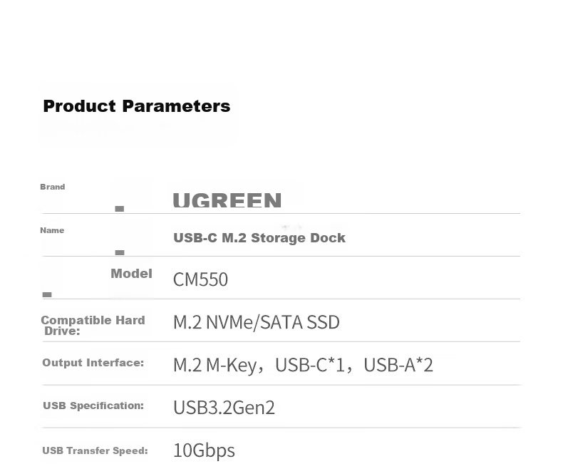 UGREEN M.2 SSD Enclosure Dock NVMe/SATA Dual-Protocol External Hard Drive Case Splitter 4-in-1 Type-C USB 3.2 Compatible with Apple MacBook Pro 16/Mac Mini External Storage 30