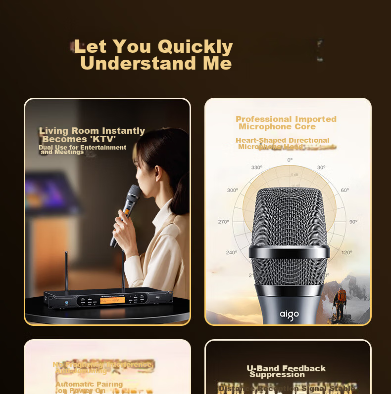 Aiguozhe K55 Microphone, Dual-Channel Handheld Conference U-Segment Stage Anti-Interference Anti-Loudness Speech Training Broadcasting Professional Stage Wedding Performance 3