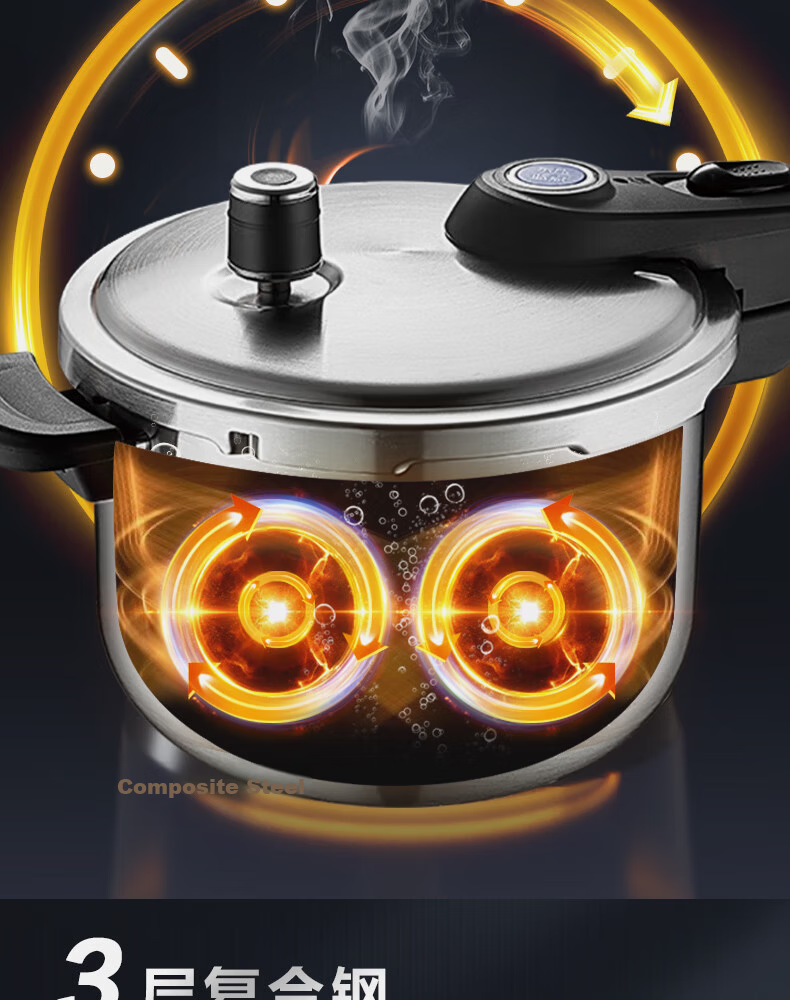 SUPOR Blue Eye Gas Pressure Cooker 304 Stainless Steel Large Capacity High Pressure Cooker Compatible with Induction Cooker and Gas Stove 22cm Diameter 4