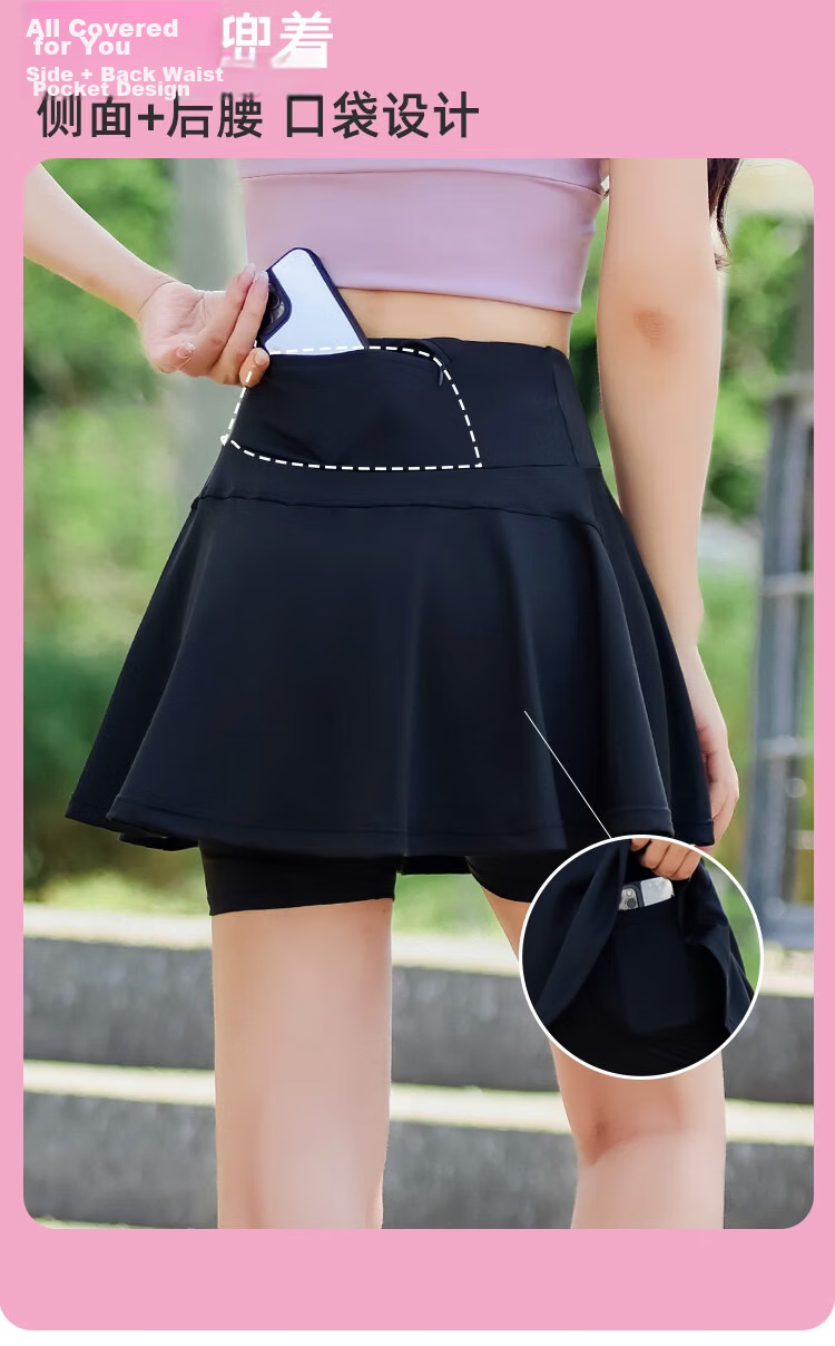 Barbie Tennis Skirt with Inner Shorts for Women, Badminton Skirt with Lining, Fitness Running Skirt, Anti-Exposure Lightweight Sports Shorts 5