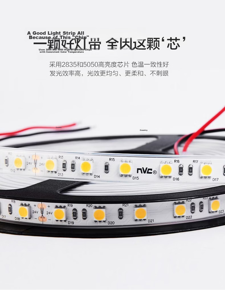 NVC LED Silicone Soft Light Strip 24V Low Voltage Waterproof Embedded 5m Pack - 12x12mm Front Emitting Warm White 4000K 10