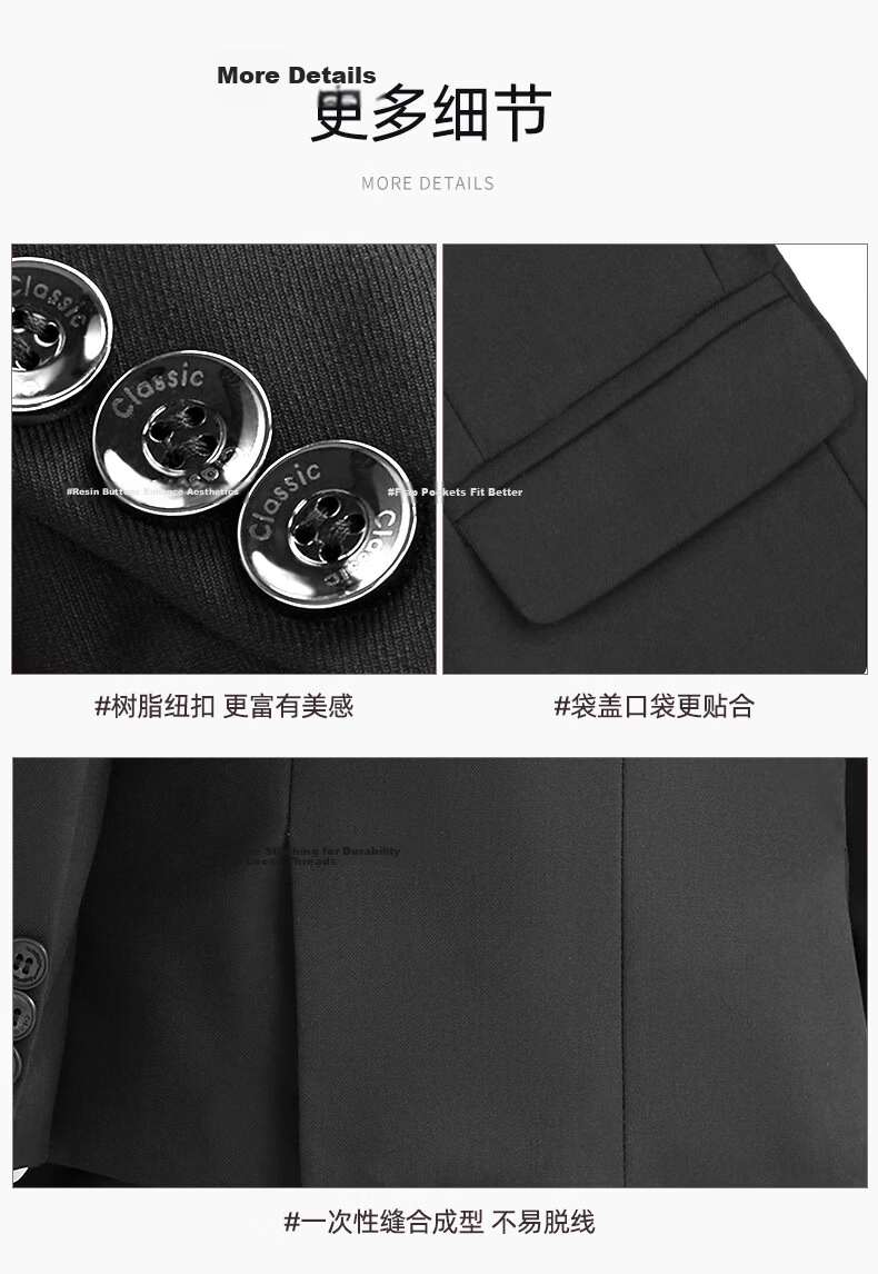 Romon Kids Suit Set Spring Autumn Boys Host Tuxedo Flower Boy Performance Outfit Black 170 24