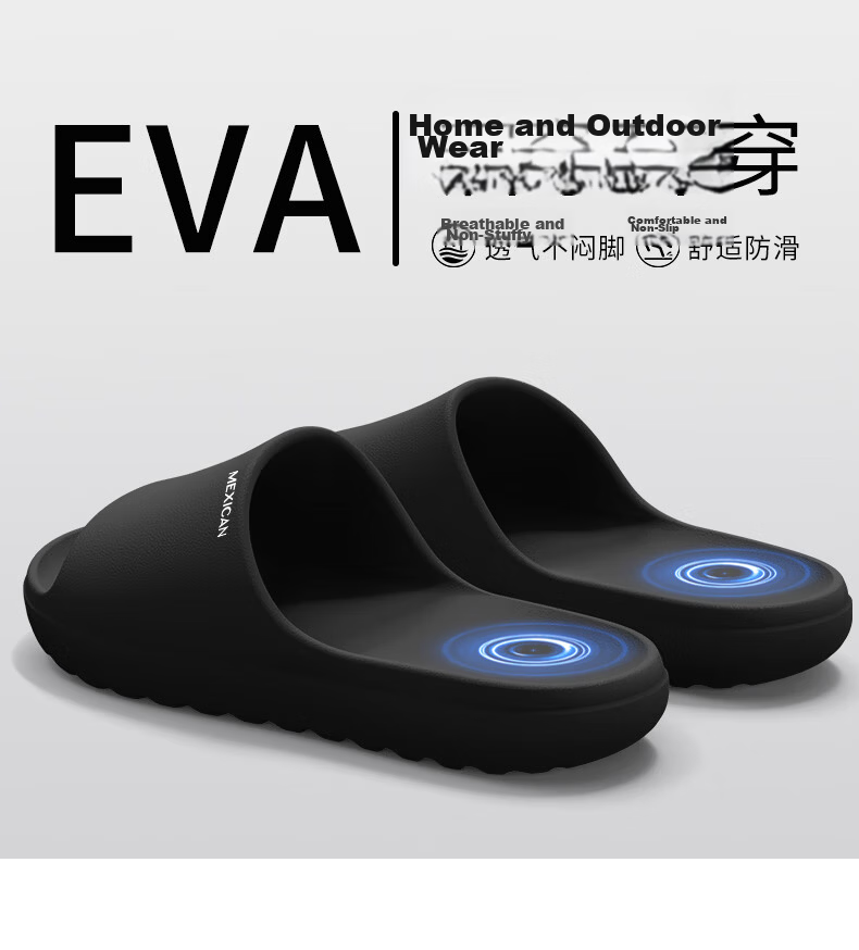 MEXICAN Slippers for Men, Quick-Drying Outdoor Wear, Summer Home Use, Couples' Sandals, Bathroom Shower Non-Slip Silent, Black 44-45 8