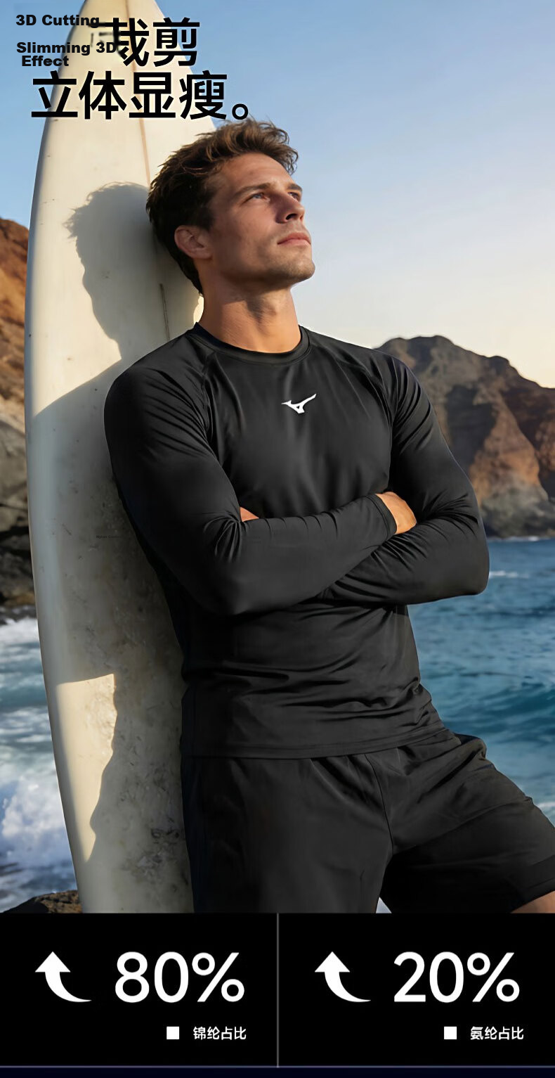 MIZUNO Men's Sports Swimwear Quick-Dry Long Sleeve Sun Protection Beach Diving Surfing Suit A1105 Gray 3XL 10