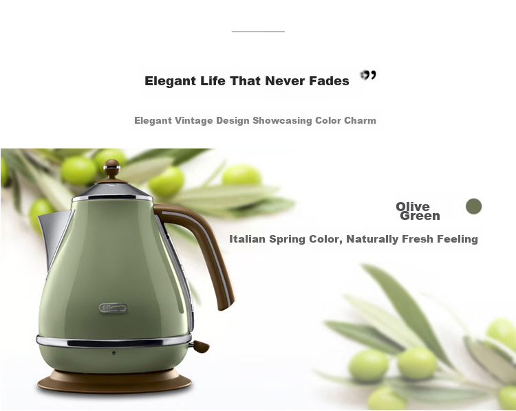 Delonghi Electric Kettle Home Retro 304 Stainless Steel Boiling Kettle Anti-Dry Burn High Power 1.7L Kettle KBO2001.VGR Olive Green Gift 7